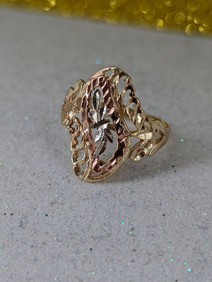 14k tt gold size 7 antique fashion design ring 19mm long