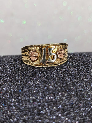 14k tri toned gold quinceanera size 7.5 ring