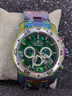 Invicta men's watch multi chrome band with green abalone pro diver