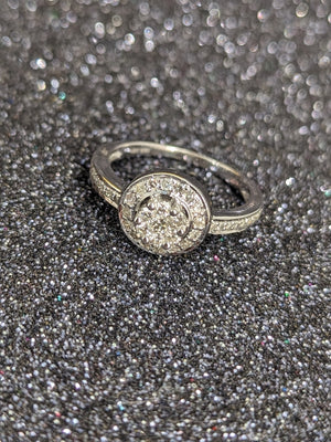 10k wg size 7 round cluster halo style wedding ring est .37ctw