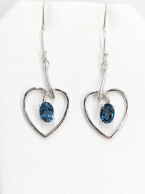 Silver london blue topaz heart dangle earring